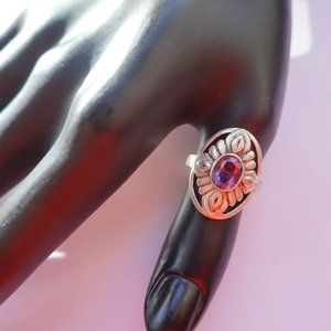 GENUINE PURPLE AMETHYST STERLING SILVER ANTIQUE ART NOUVEAU RING SIZE 8.5